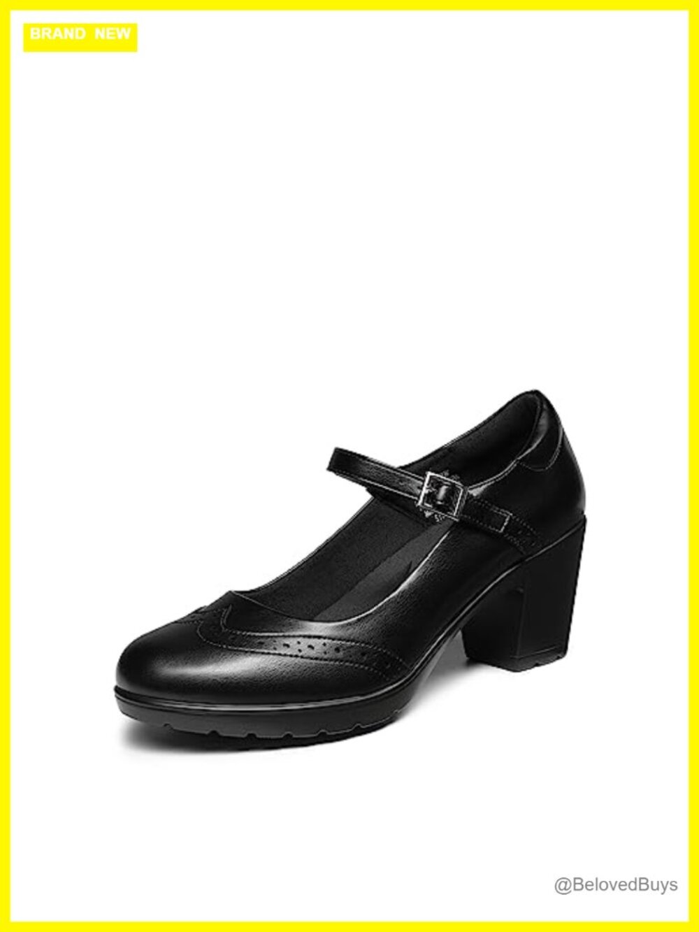 Women's Oxford Mary Jane Dress Heels Chunky Block Heel Round Toe Buckle Shoes